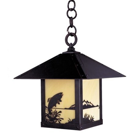 Arroyo Craftsman 9" Timber Ridge Pendant With Palm Tree Filigree, Mission Brown, Cream Glass TRH-9PTCR-MB